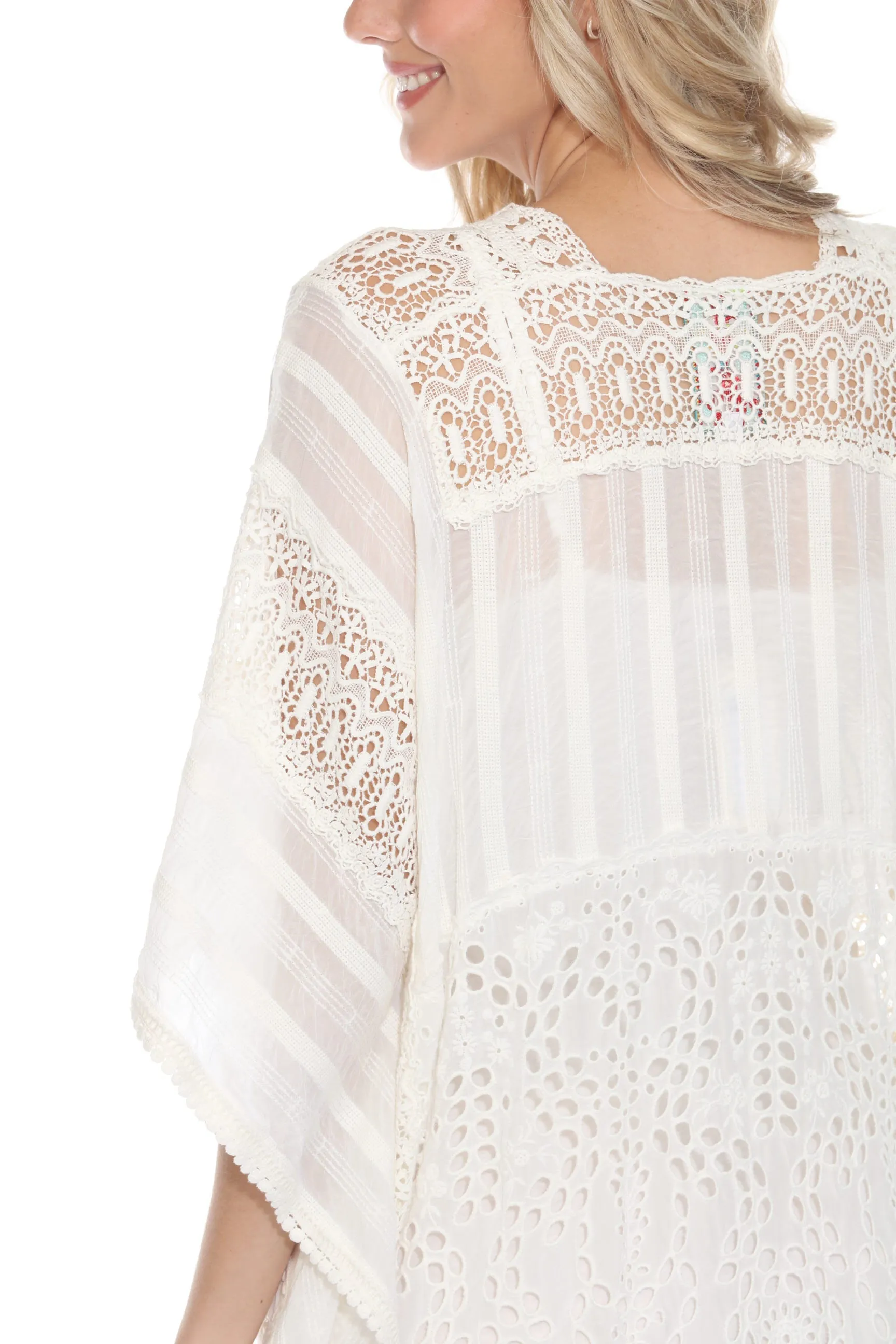 Johnny Was White Sandrina Lace Embroidered Poncho Dress C31323-E