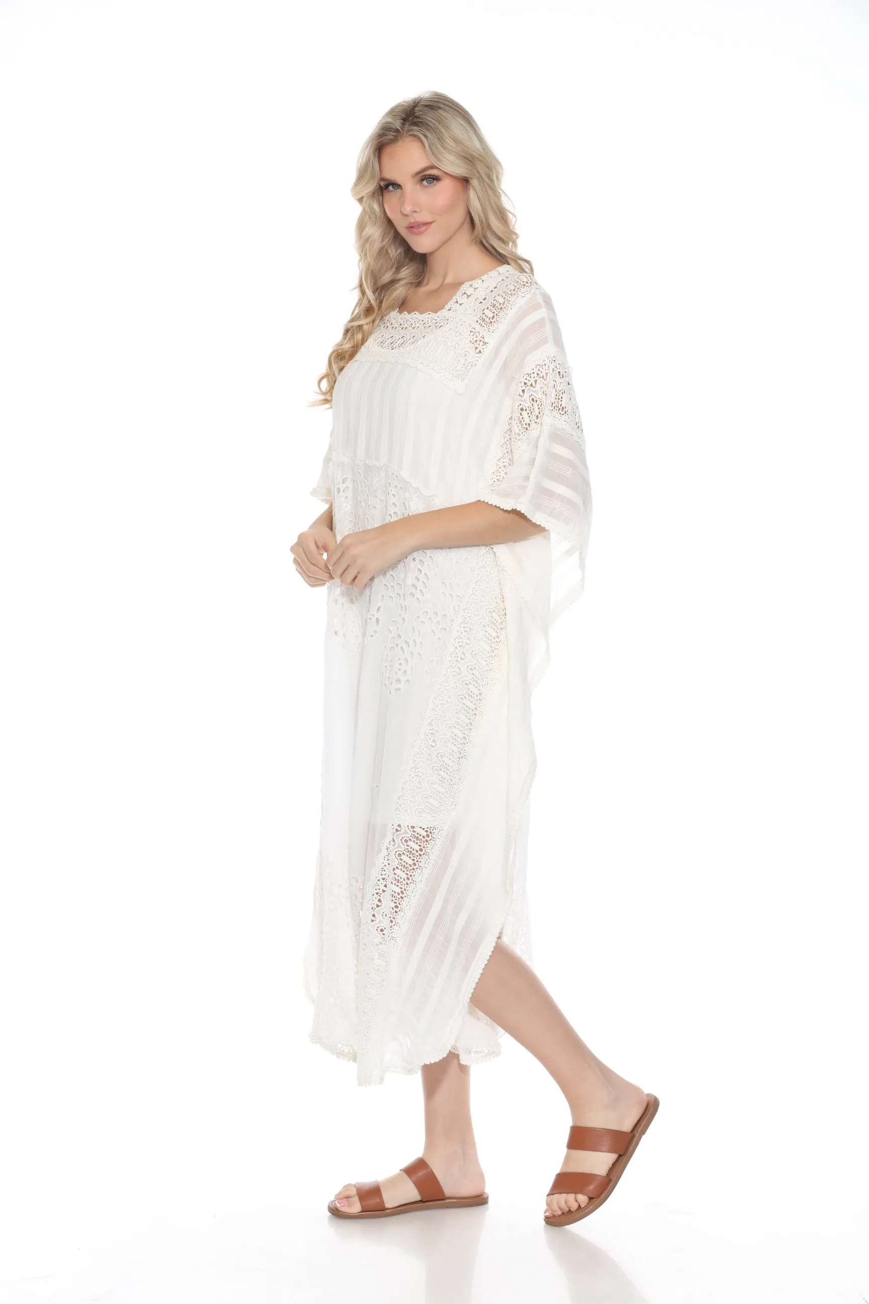 Johnny Was White Sandrina Lace Embroidered Poncho Dress C31323-E