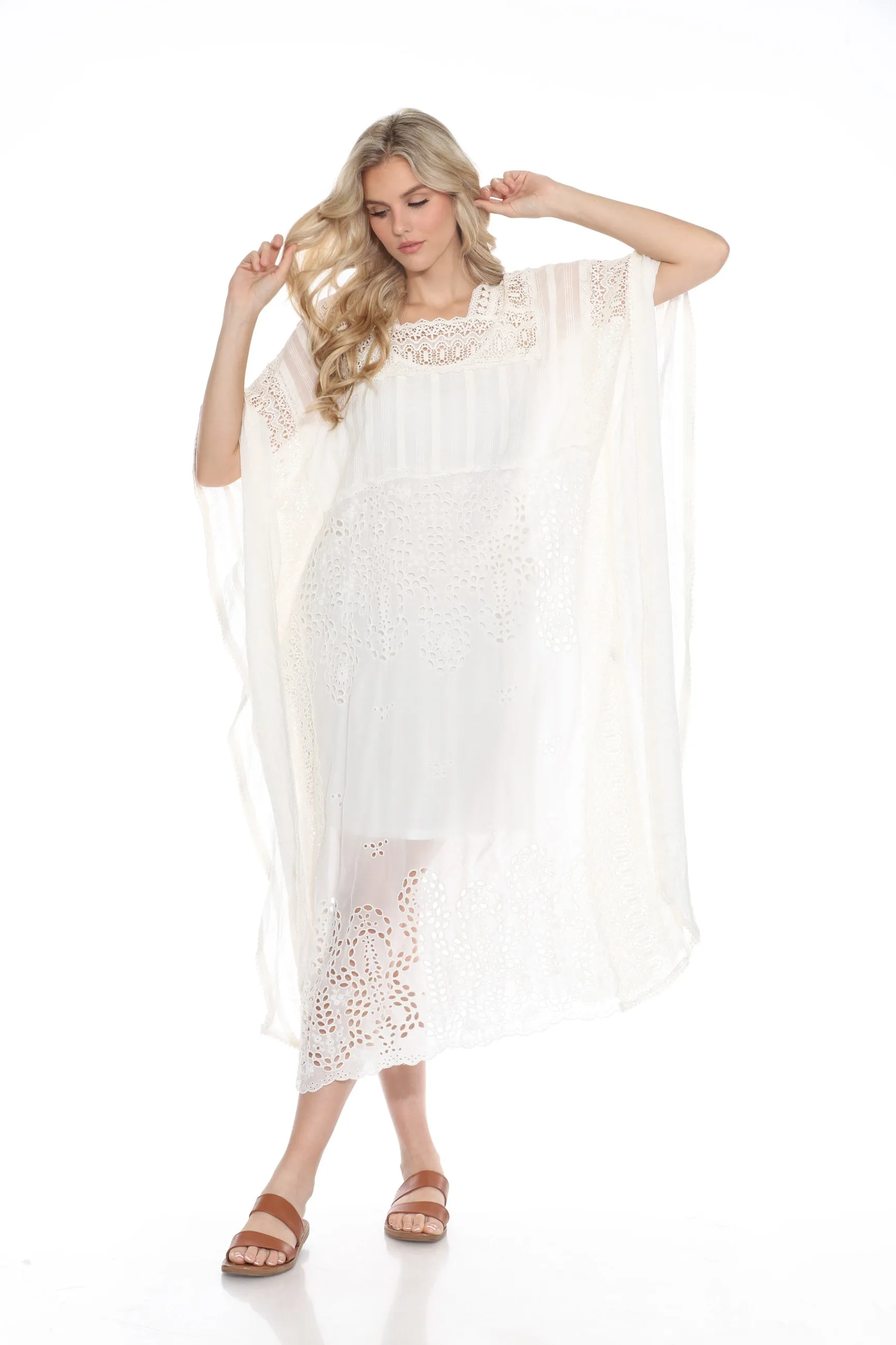 Johnny Was White Sandrina Lace Embroidered Poncho Dress C31323-E