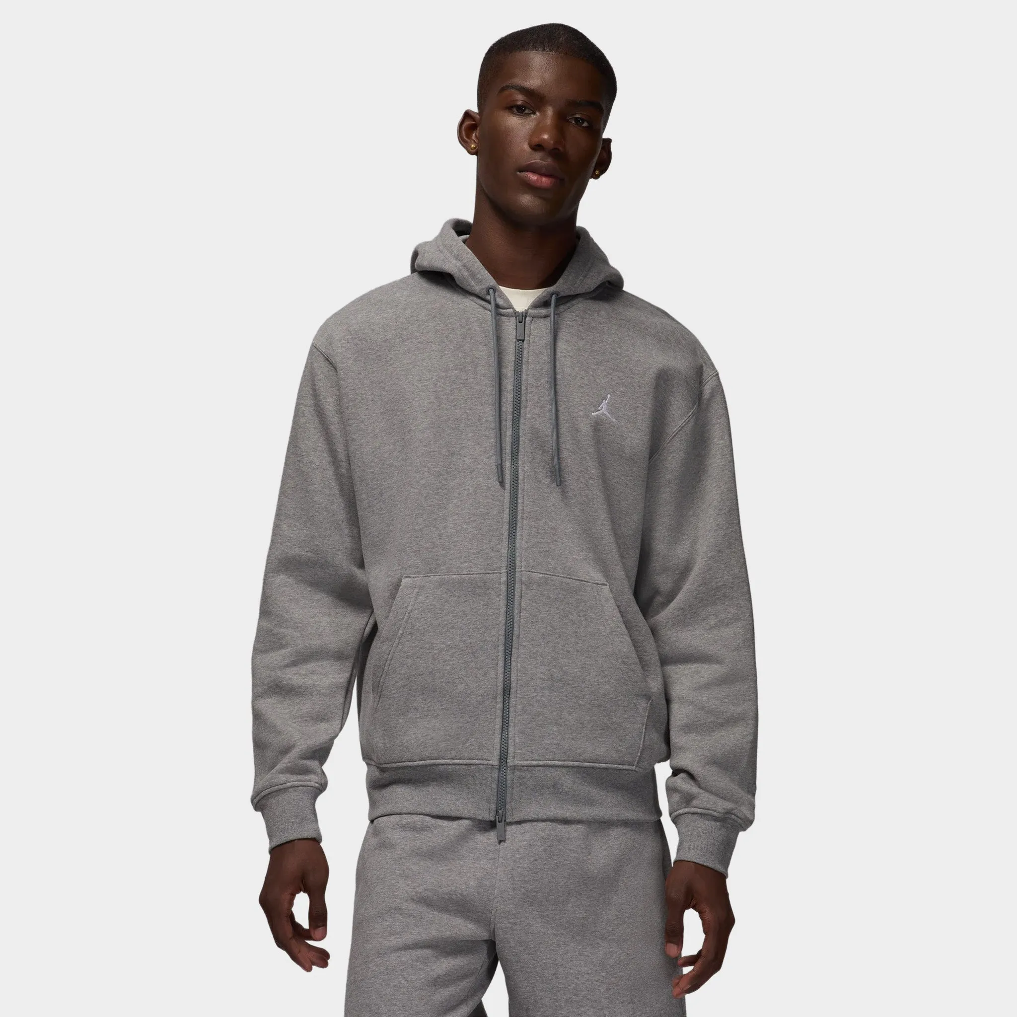 Jordan Brooklyn Fleece Full Zip Hoodie Carbon Heather / White