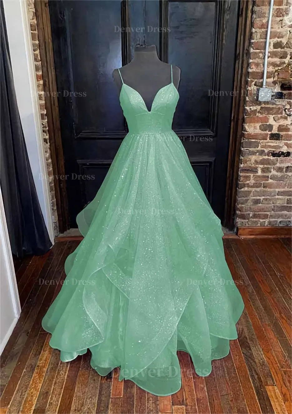 kamahe A-line Princess Sweetheart Sleeveless Long/Floor-Length Tulle Sparkling Prom Dress