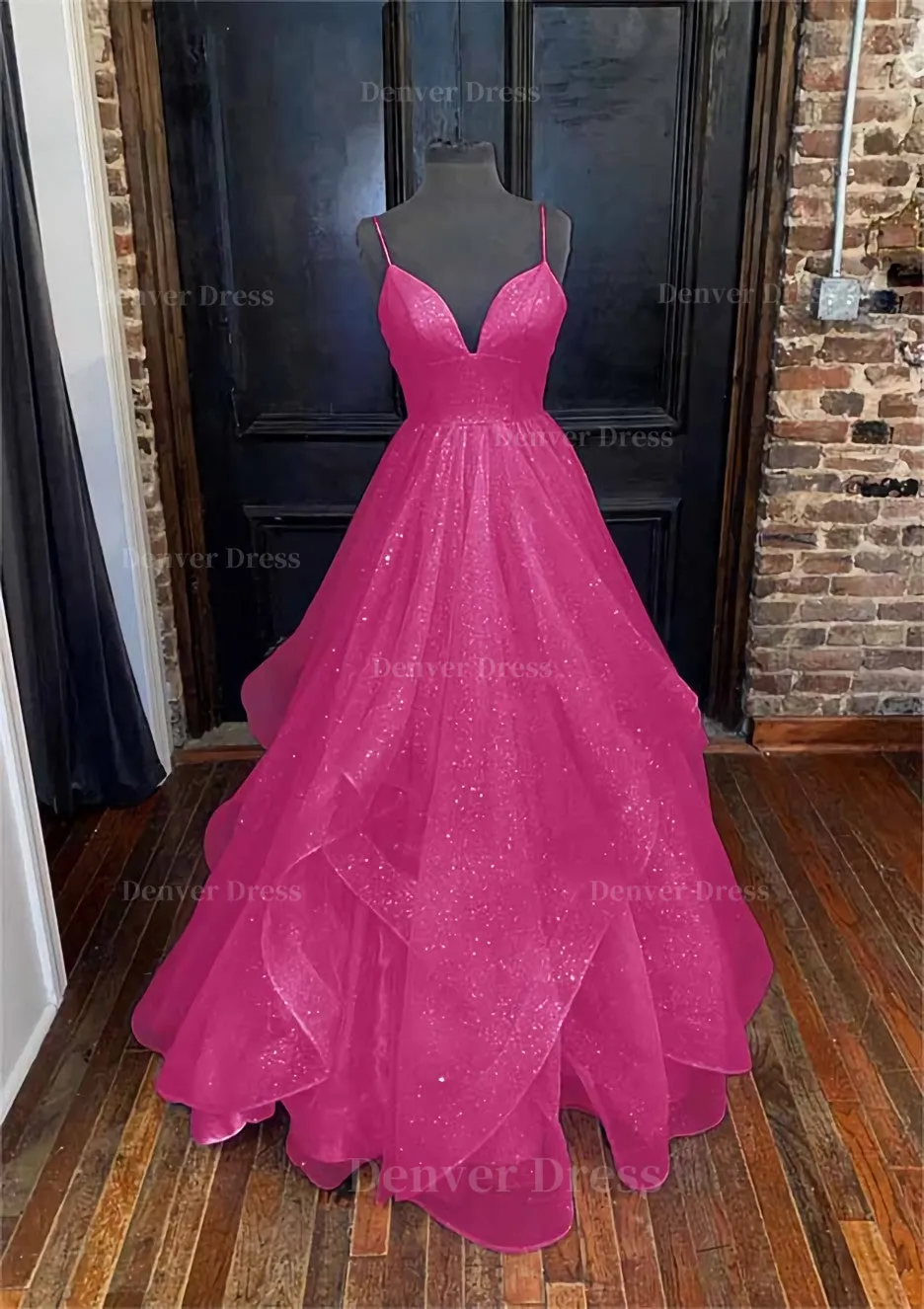 kamahe A-line Princess Sweetheart Sleeveless Long/Floor-Length Tulle Sparkling Prom Dress