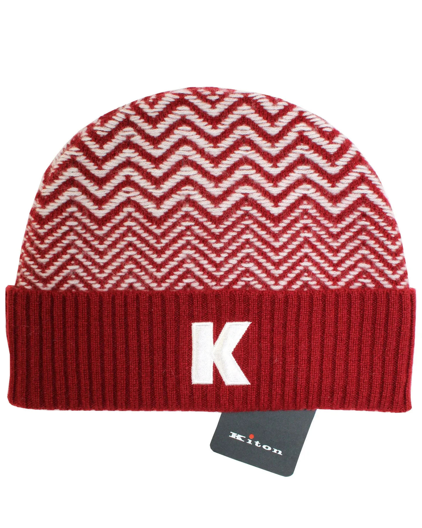 Kiton Soft Knit Cap Cashmere Maroon Gray Zig Zag SALE