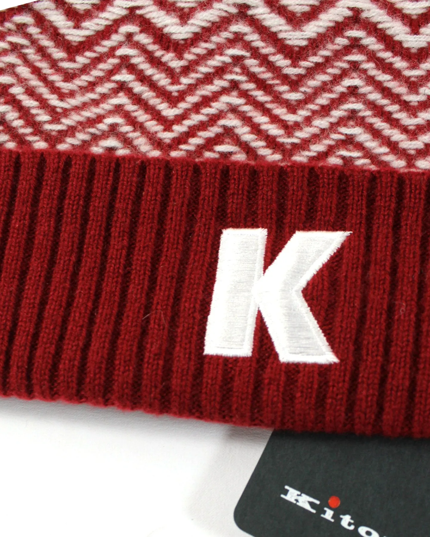 Kiton Soft Knit Cap Cashmere Maroon Gray Zig Zag SALE