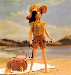 Knitted Doll's Beach Clothes Pattern, 11 inch Doll, Instant Download