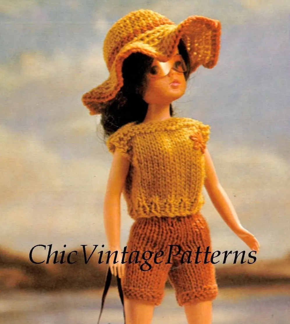 Knitted Doll's Beach Clothes Pattern, 11 inch Doll, Instant Download