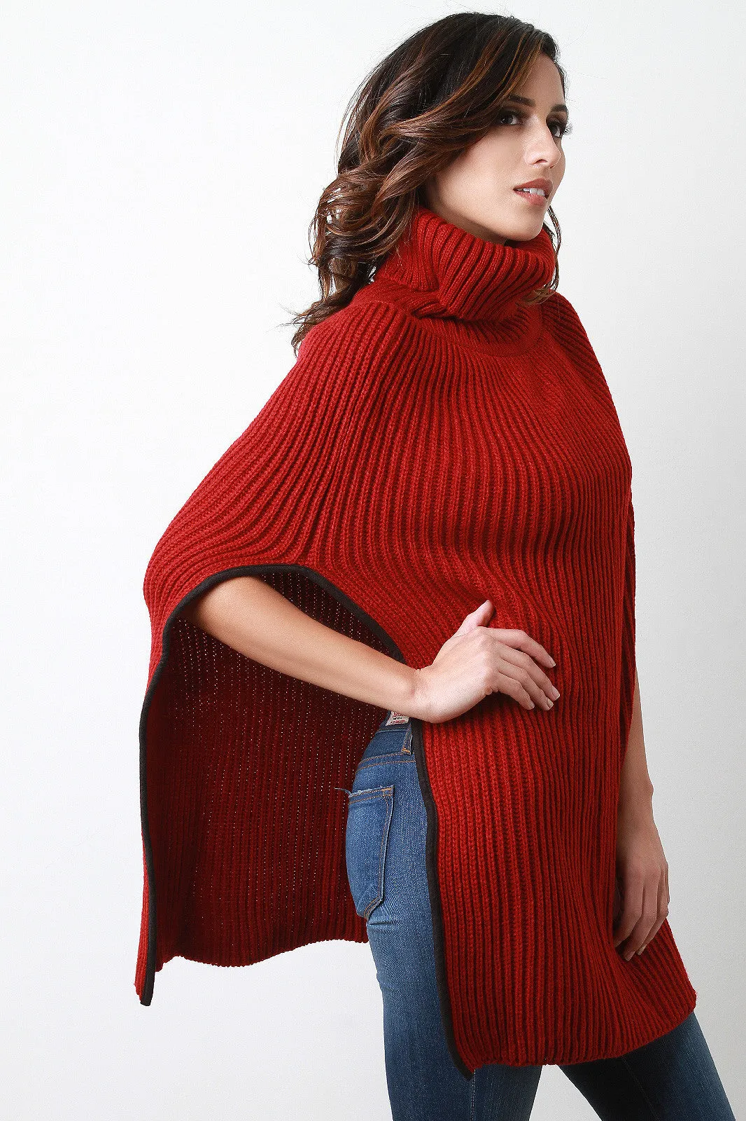 Knitted Turtle Neck Poncho