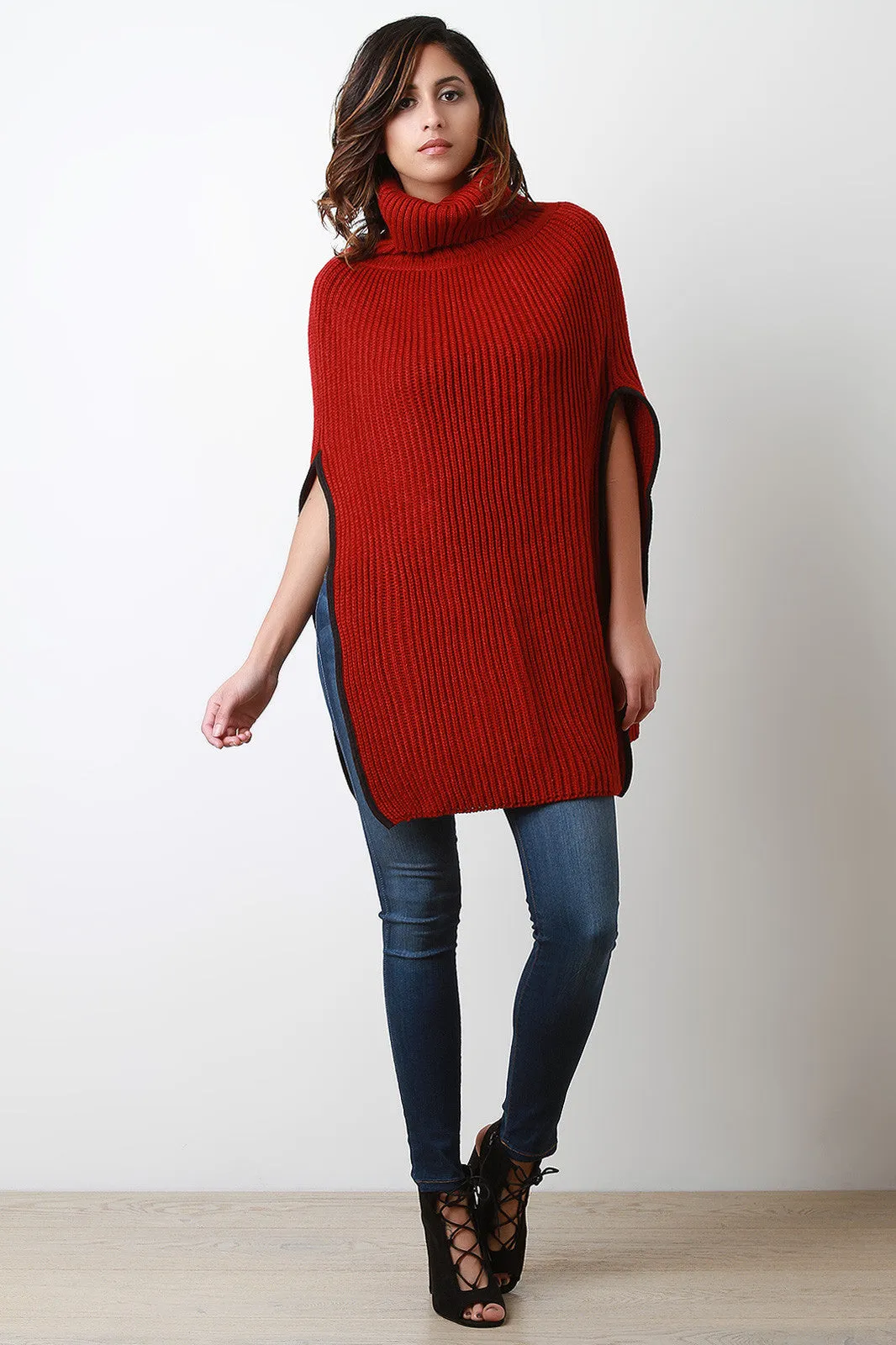 Knitted Turtle Neck Poncho