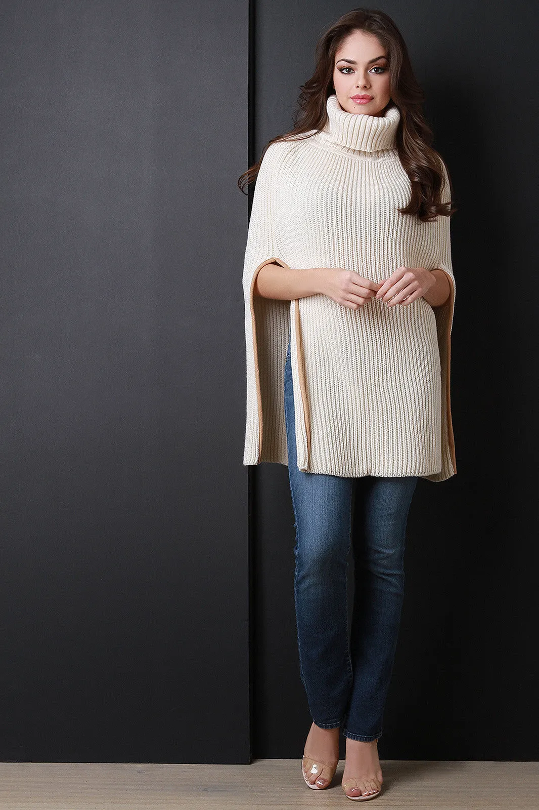 Knitted Turtle Neck Poncho