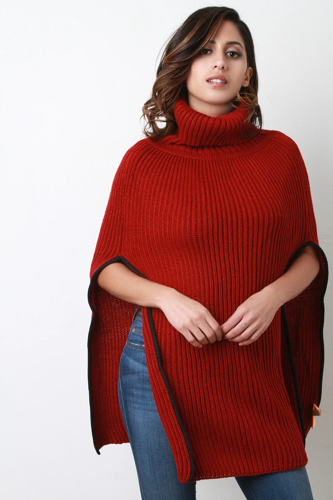 Knitted Turtle Neck Poncho