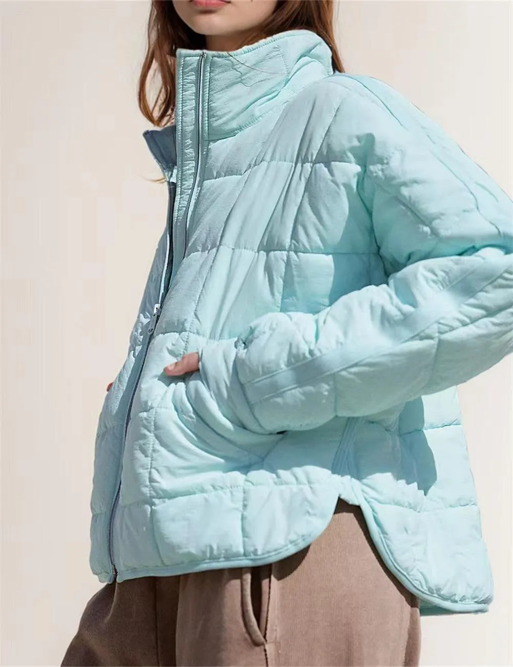 Ladies Soild Color Zip-Up Puffer Jacket SKT606