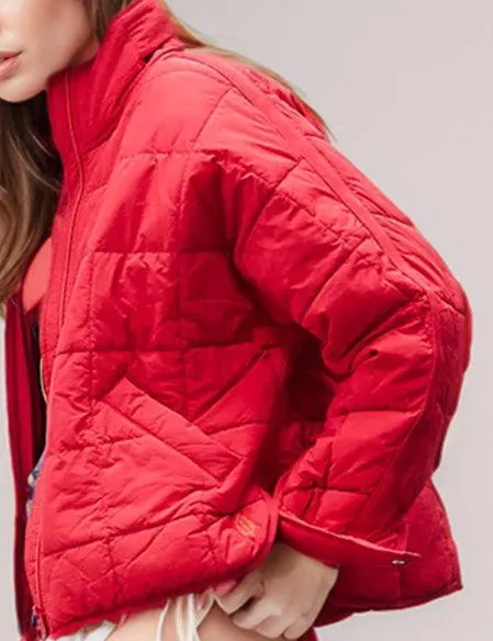 Ladies Soild Color Zip-Up Puffer Jacket SKT606