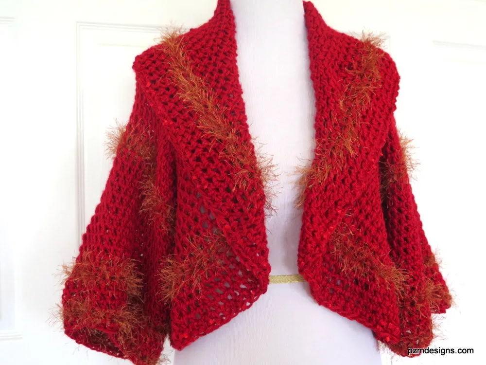 Large Red Circle Shrug, Hand Crochet Layering Sweater, Designer Knitwear