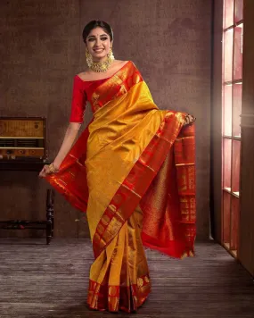 Lassitude Yellow Soft Banarasi Silk Saree With Flattering Blouse Piece