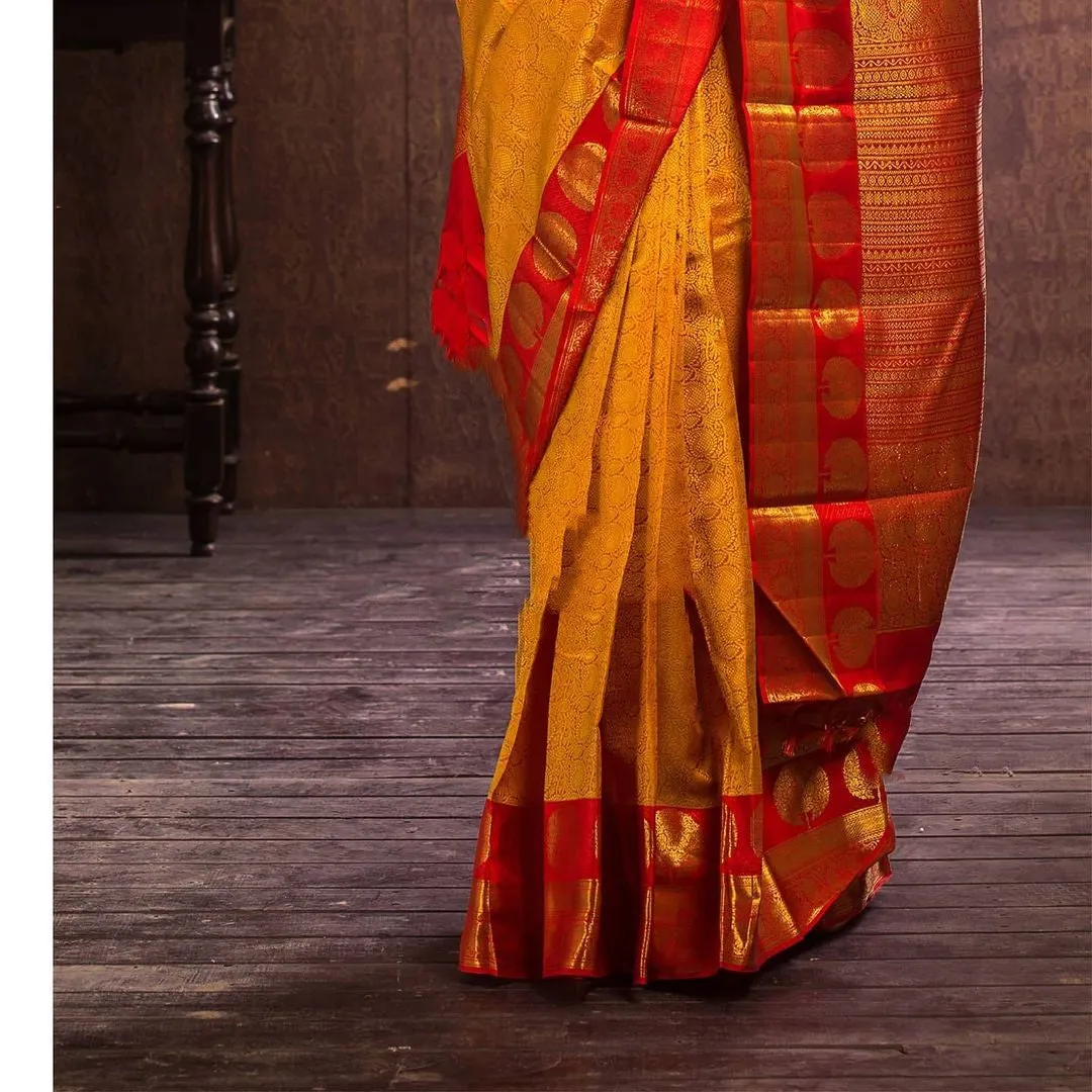 Lassitude Yellow Soft Banarasi Silk Saree With Flattering Blouse Piece