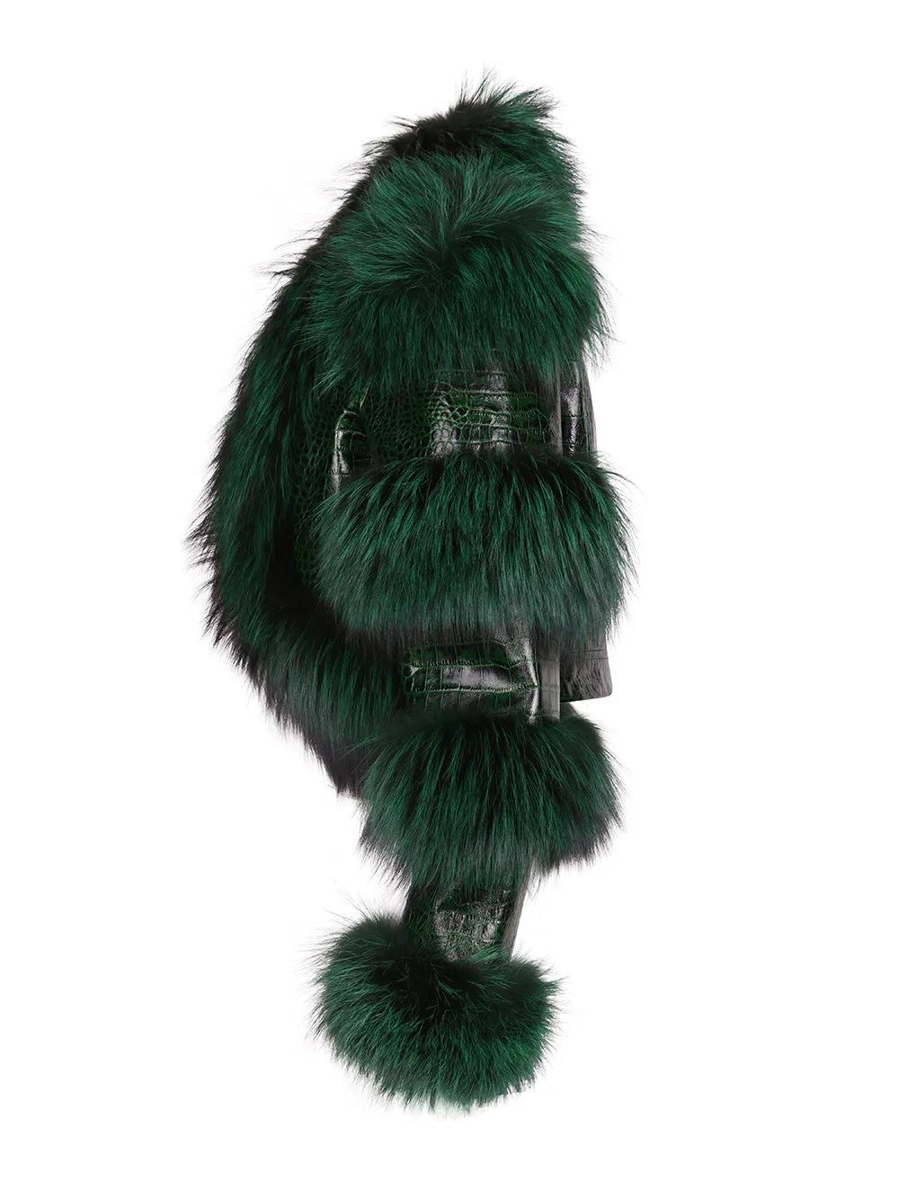 LITALY Fur Trim Leather Jacket in Dark Green