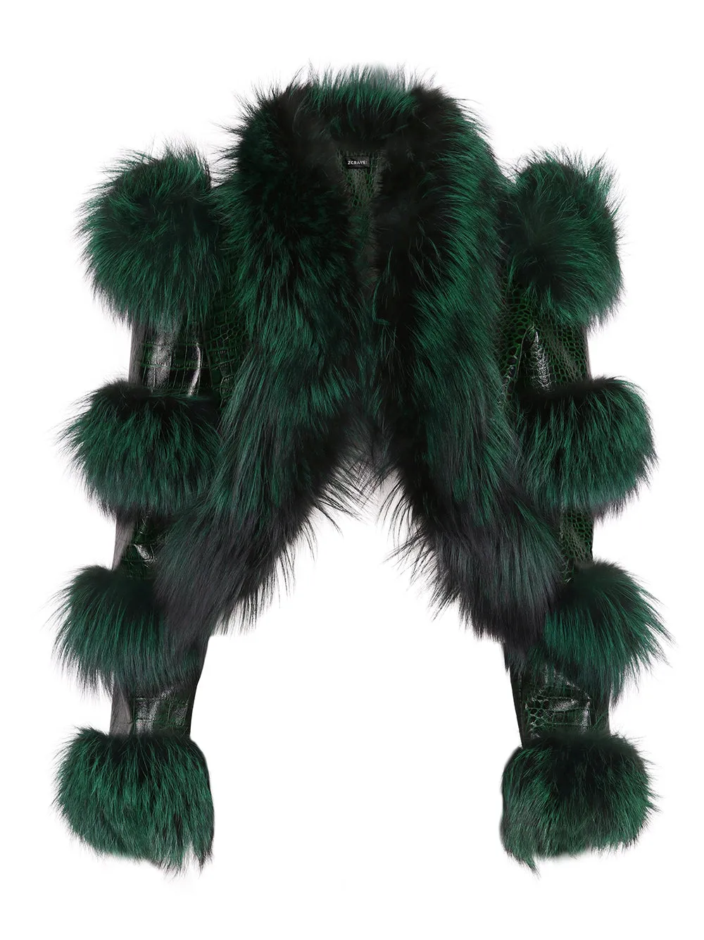 LITALY Fur Trim Leather Jacket in Dark Green