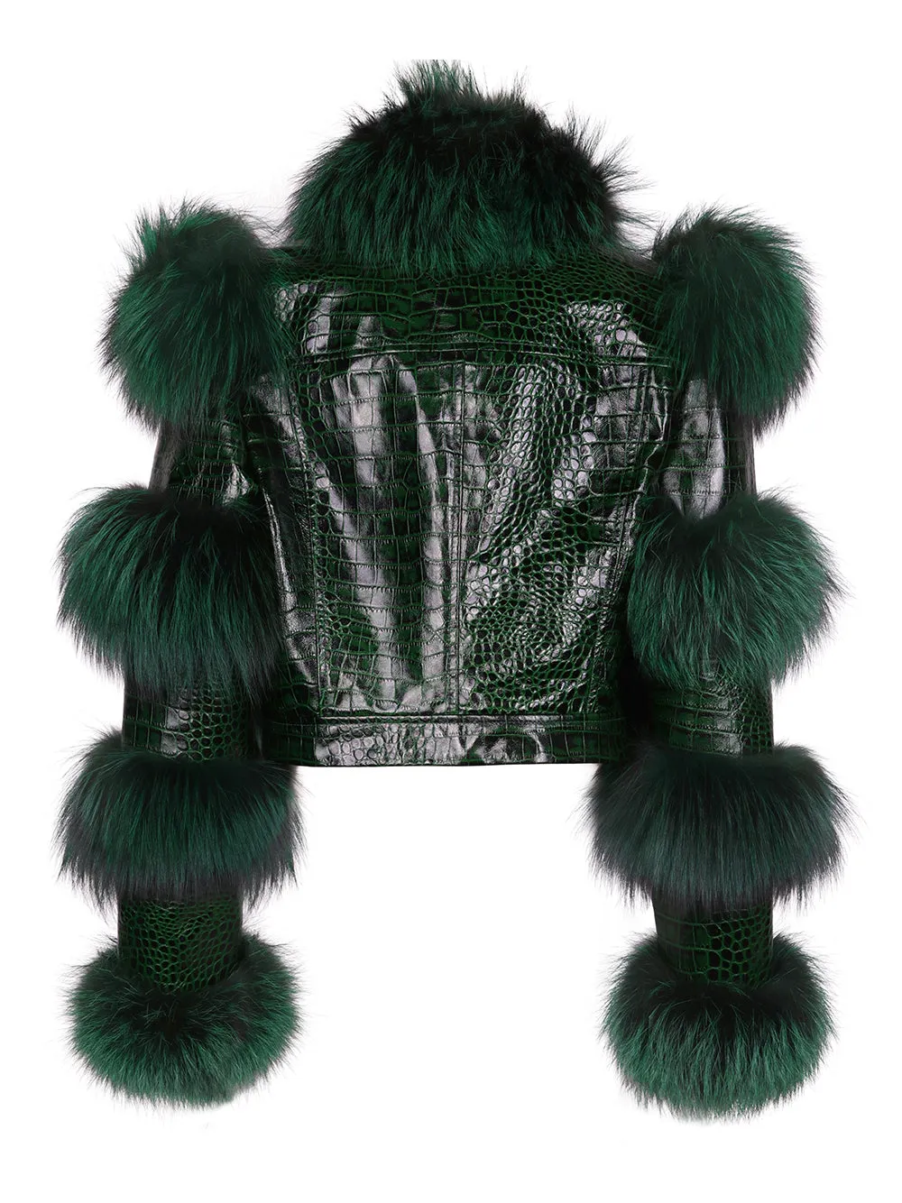 LITALY Fur Trim Leather Jacket in Dark Green