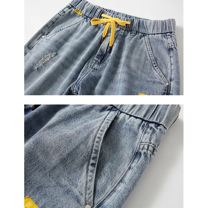 Loose Men Plus Size Elastic Waist Ripped Denim Shorts