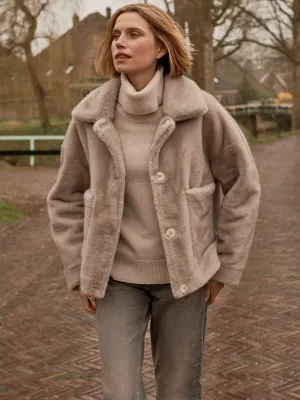 Lt Grey Reversible Faux Fur Coat