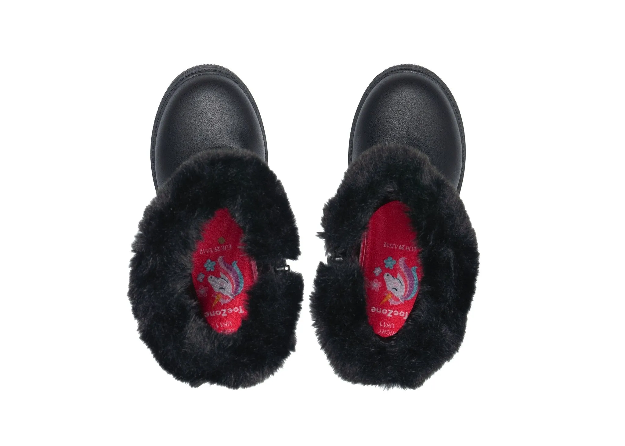 LUMI - Girls' Black Leather & Suede Fur Boots