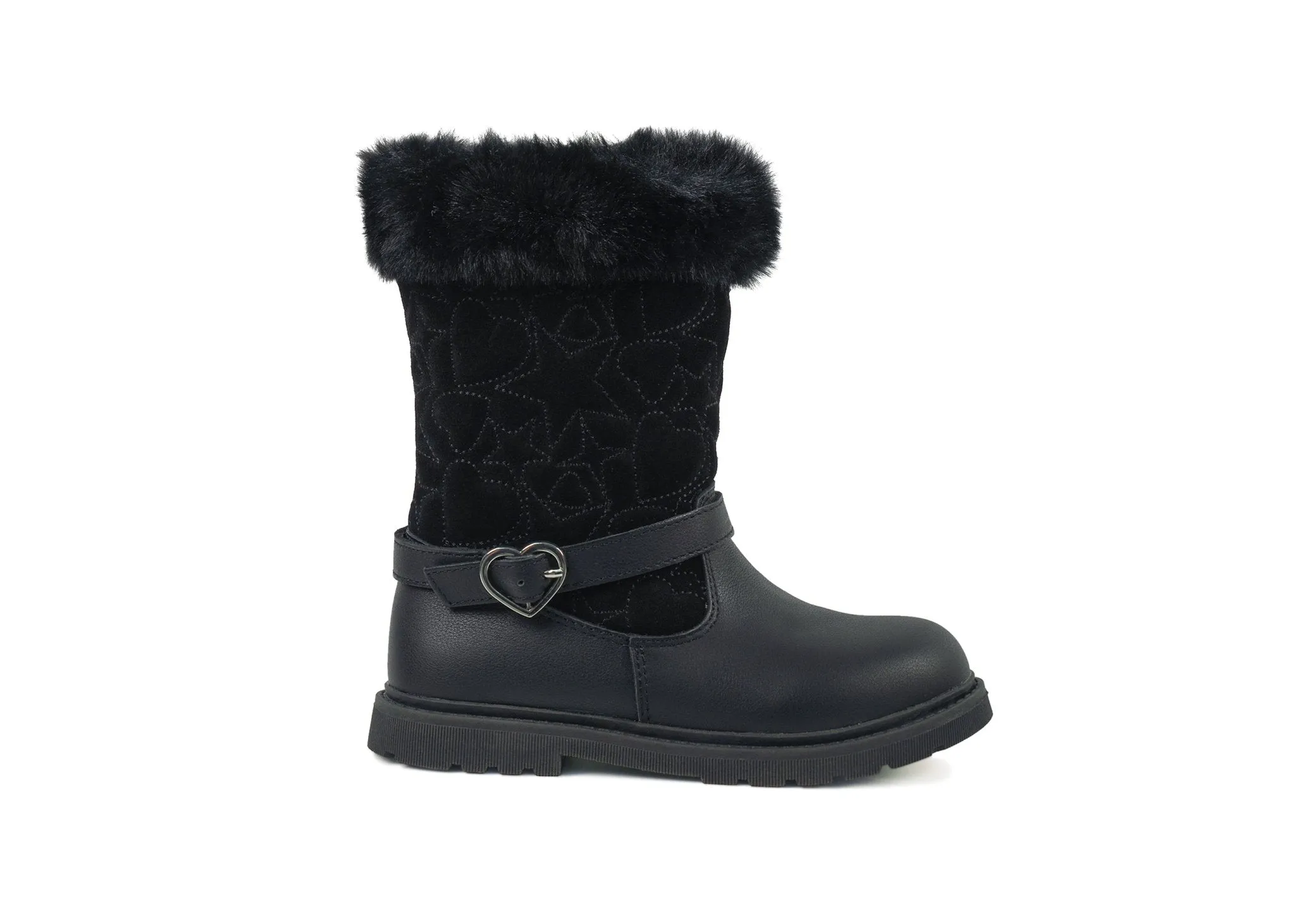 LUMI - Girls' Black Leather & Suede Fur Boots