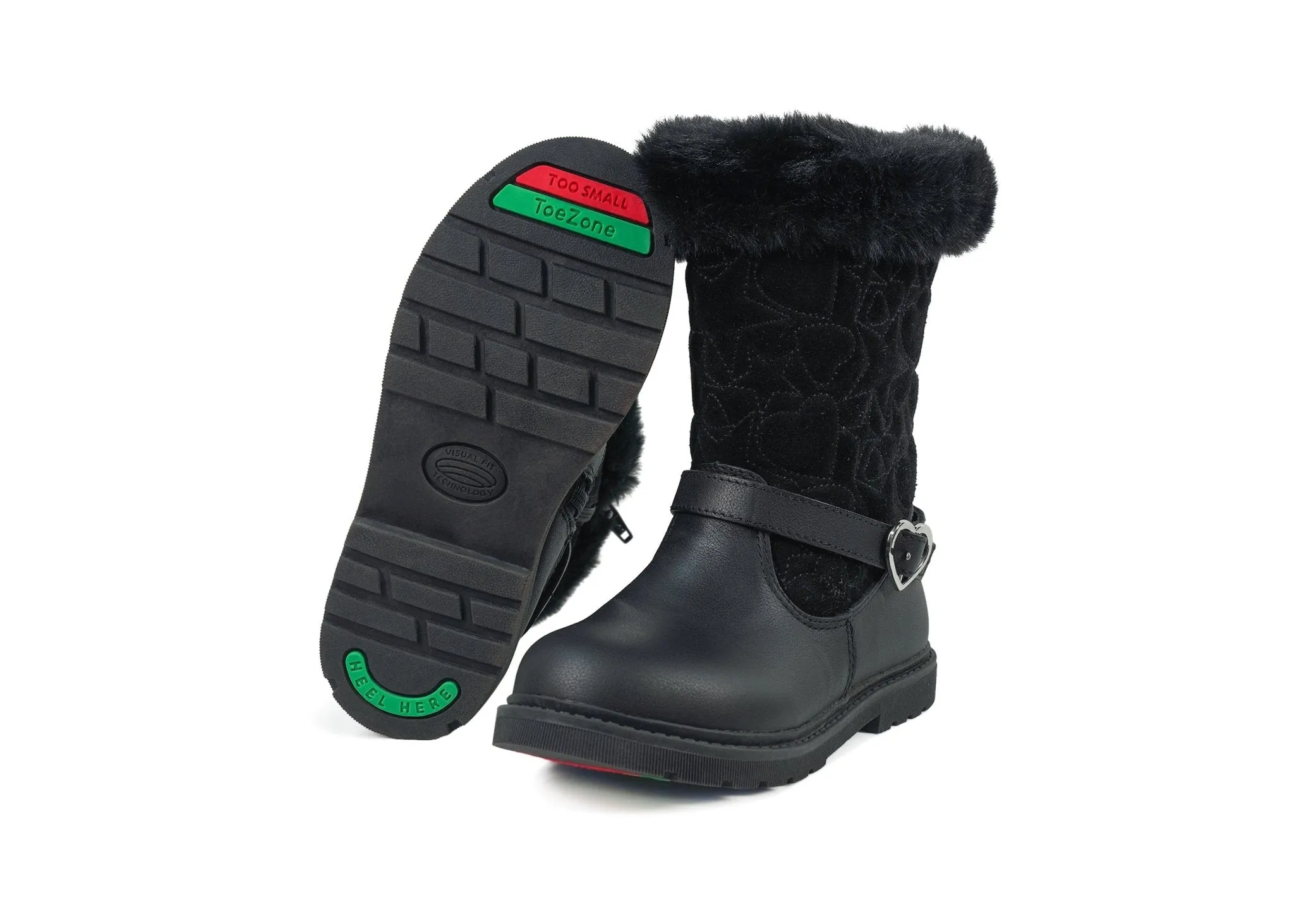 LUMI - Girls' Black Leather & Suede Fur Boots