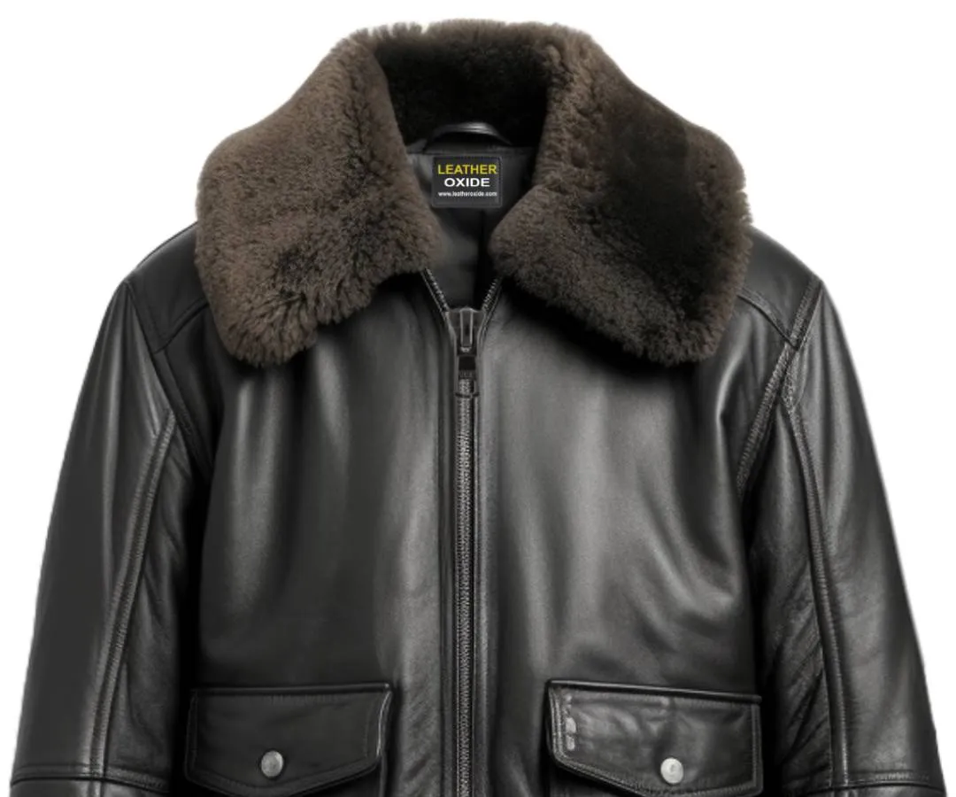 Men Black Leather Bomber Jacket - G1 Bomber Leather Jacket