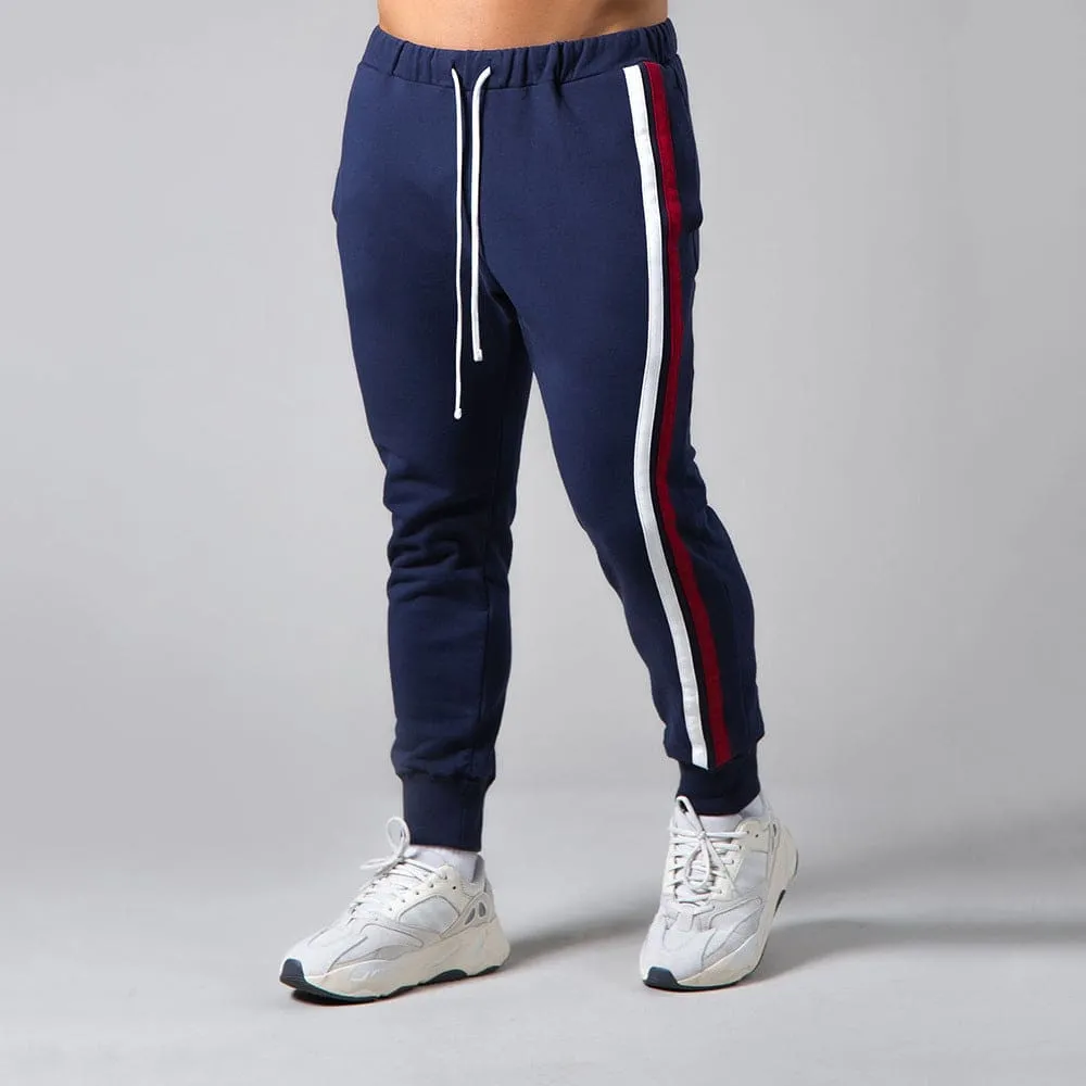 Men Double Side Stripe Slant Pocket Drawstring Jogger Pants