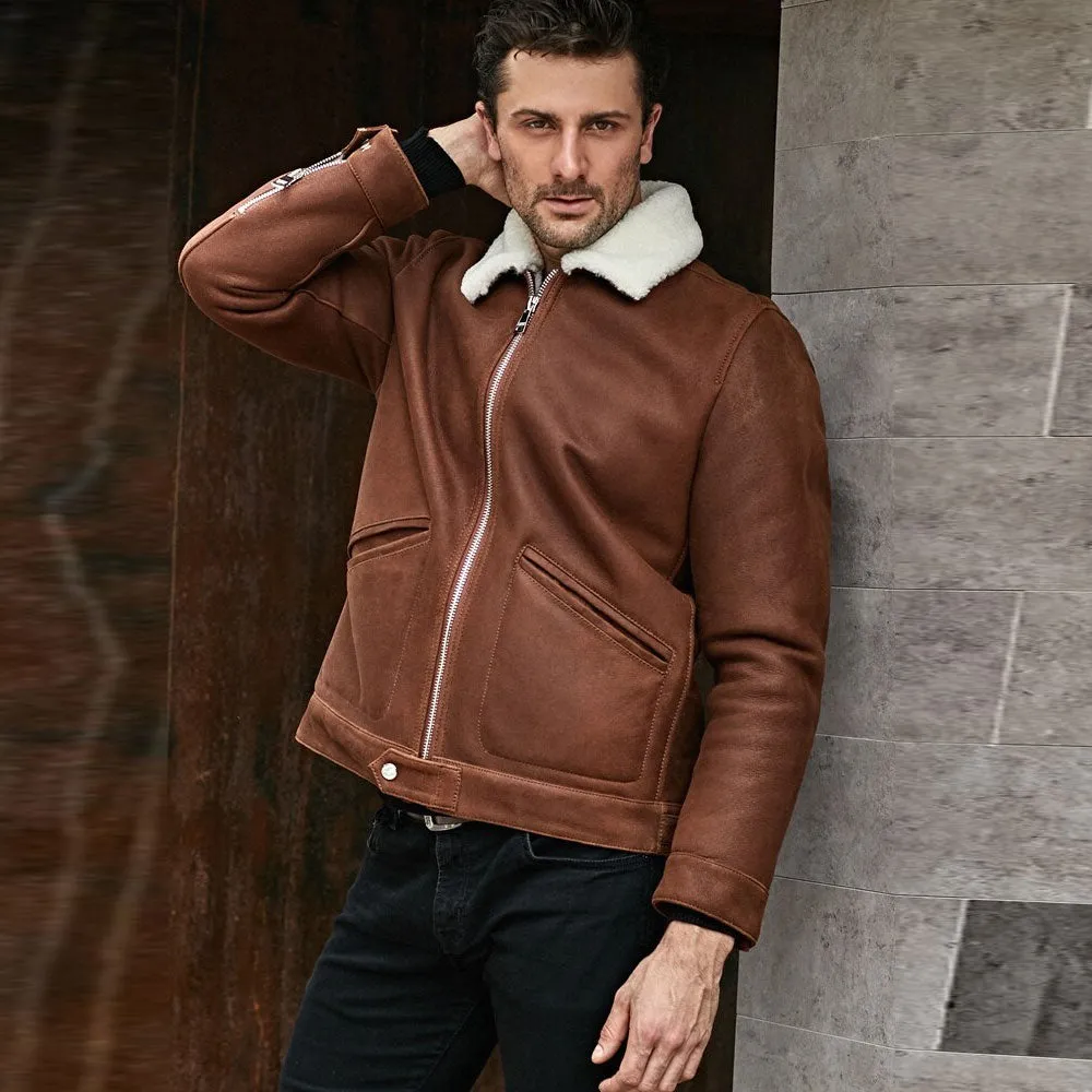 Men's B3 Short Turndown Collar Shearling coat Jacket