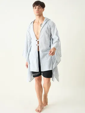 Mens Blue Striped Poncho