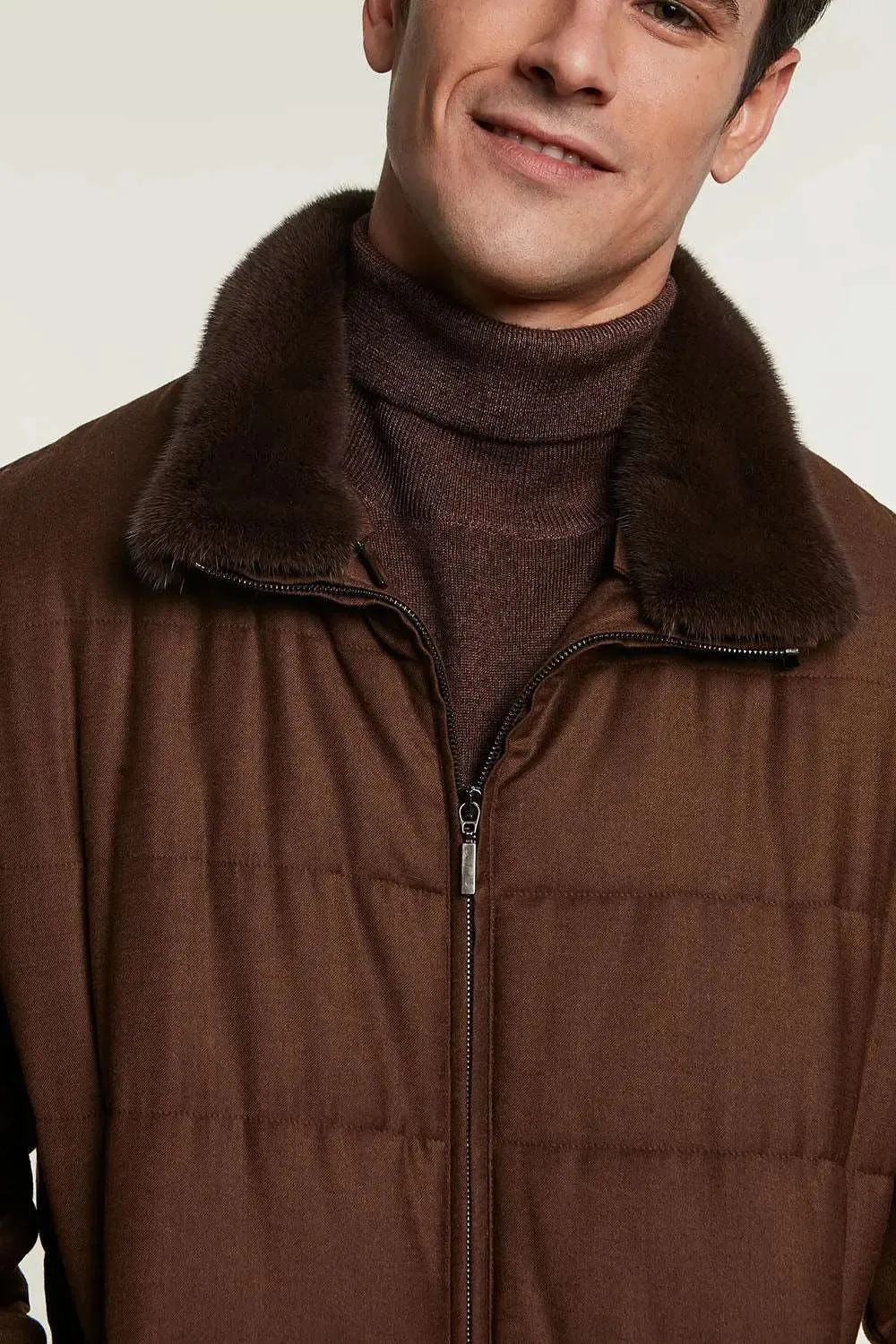 Mens brown jacket with fur collar