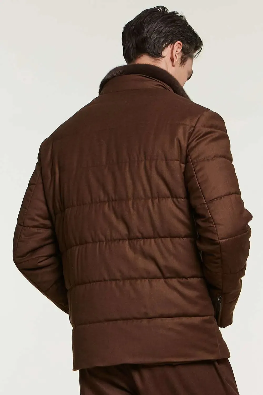 Mens brown jacket with fur collar