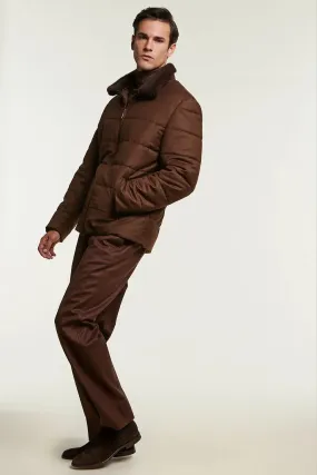 Mens brown jacket with fur collar