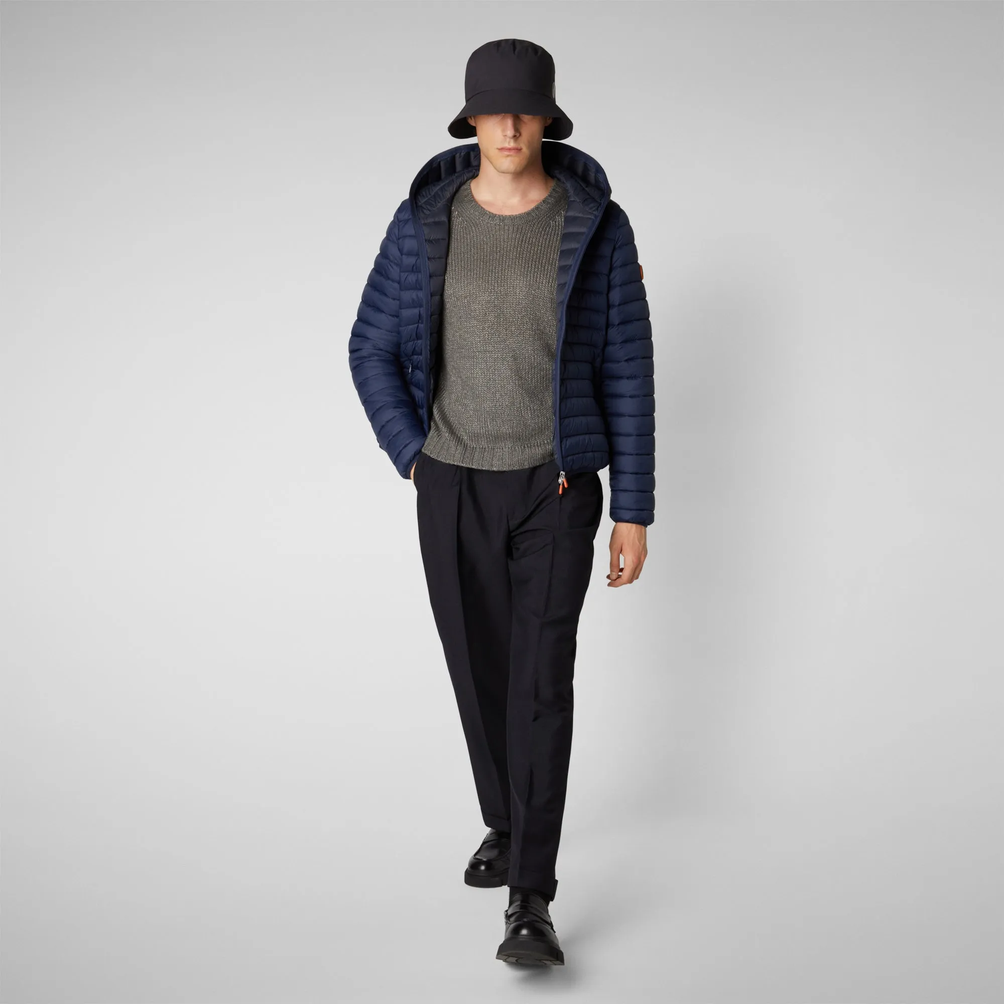 Men's Donald Hooded Puffer Jacket in Navy Blue