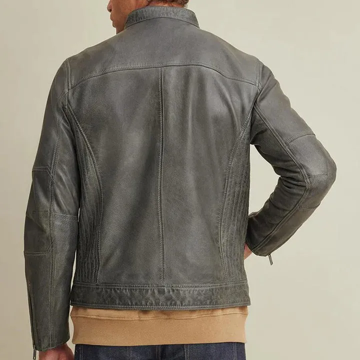 Mens Green Leather Moto Jacket