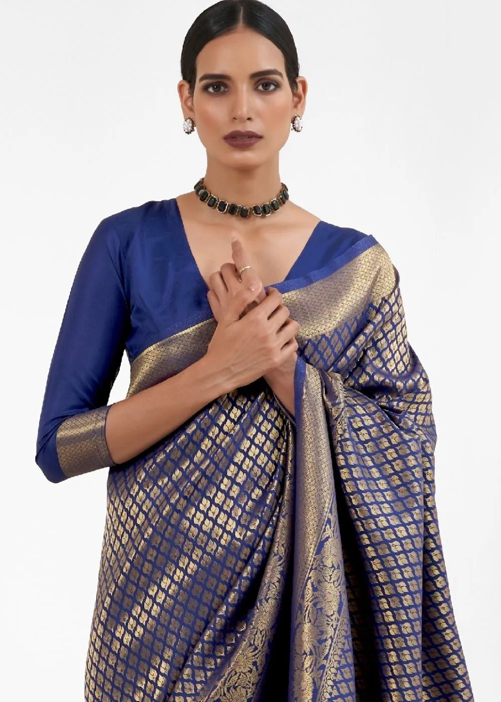 Midnight Blue Kanjivaram Soft Woven Silk Saree