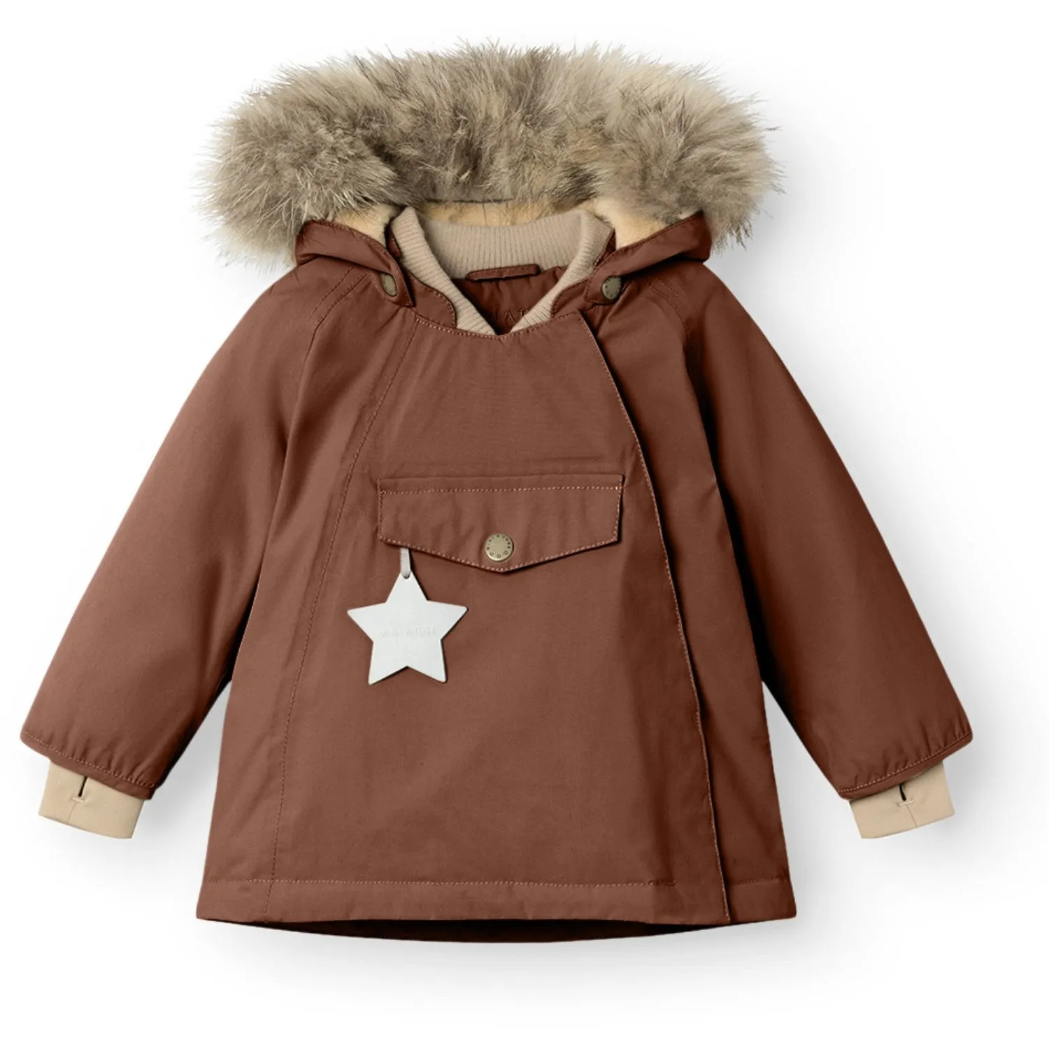 Mini A ture Rootbeer brown Wang Fleece Winter Jacket m. Fur