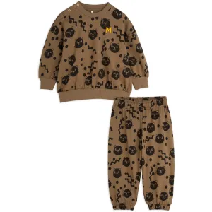 Mini Rodini Brown Squiggly Cats AOP Baby Set