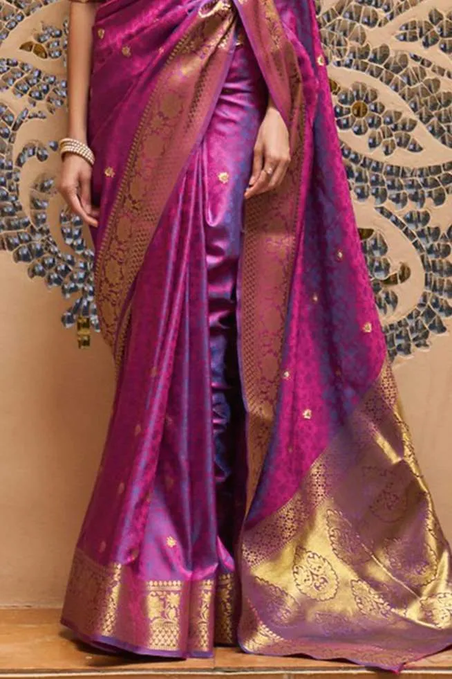 Moiety Purple Pure Kanjivaram Silk Saree with Artistic Blouse Piece