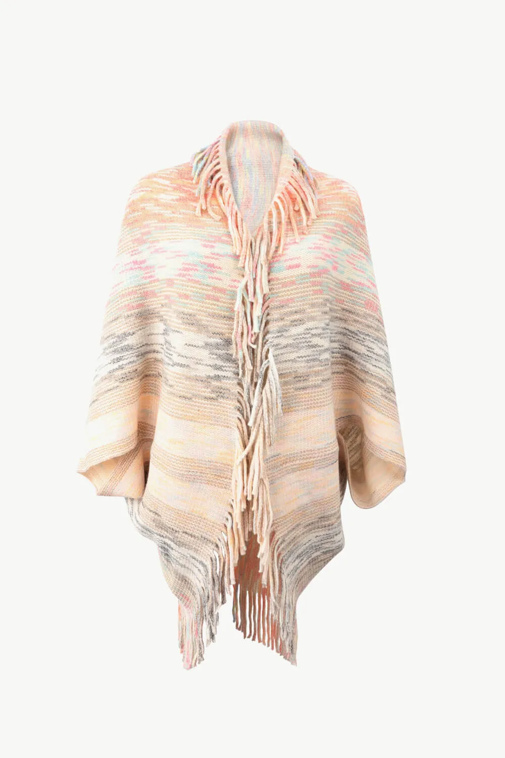 Multicolored Fringe Trim Poncho