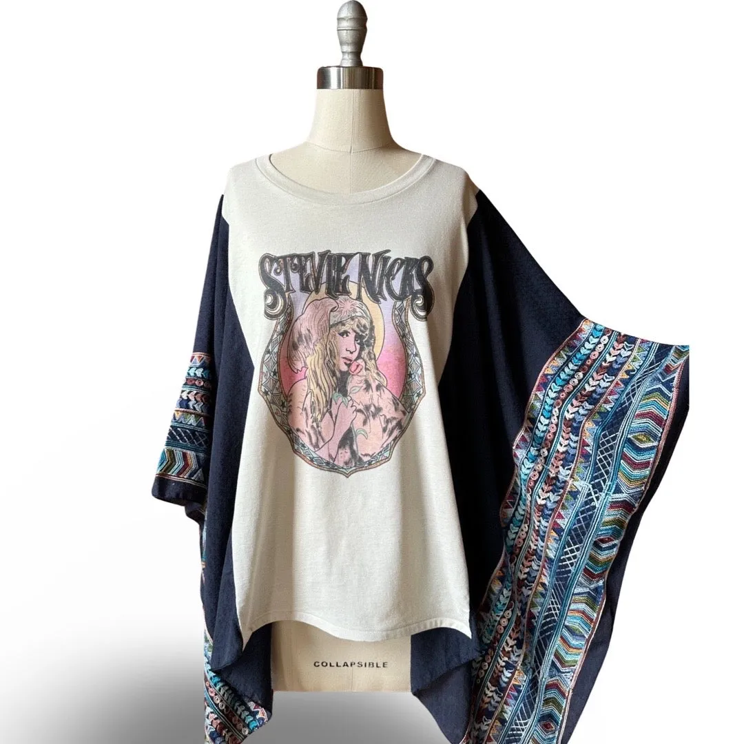 Mystical Stevie Nicks Inspired Navy Embroidered Poncho