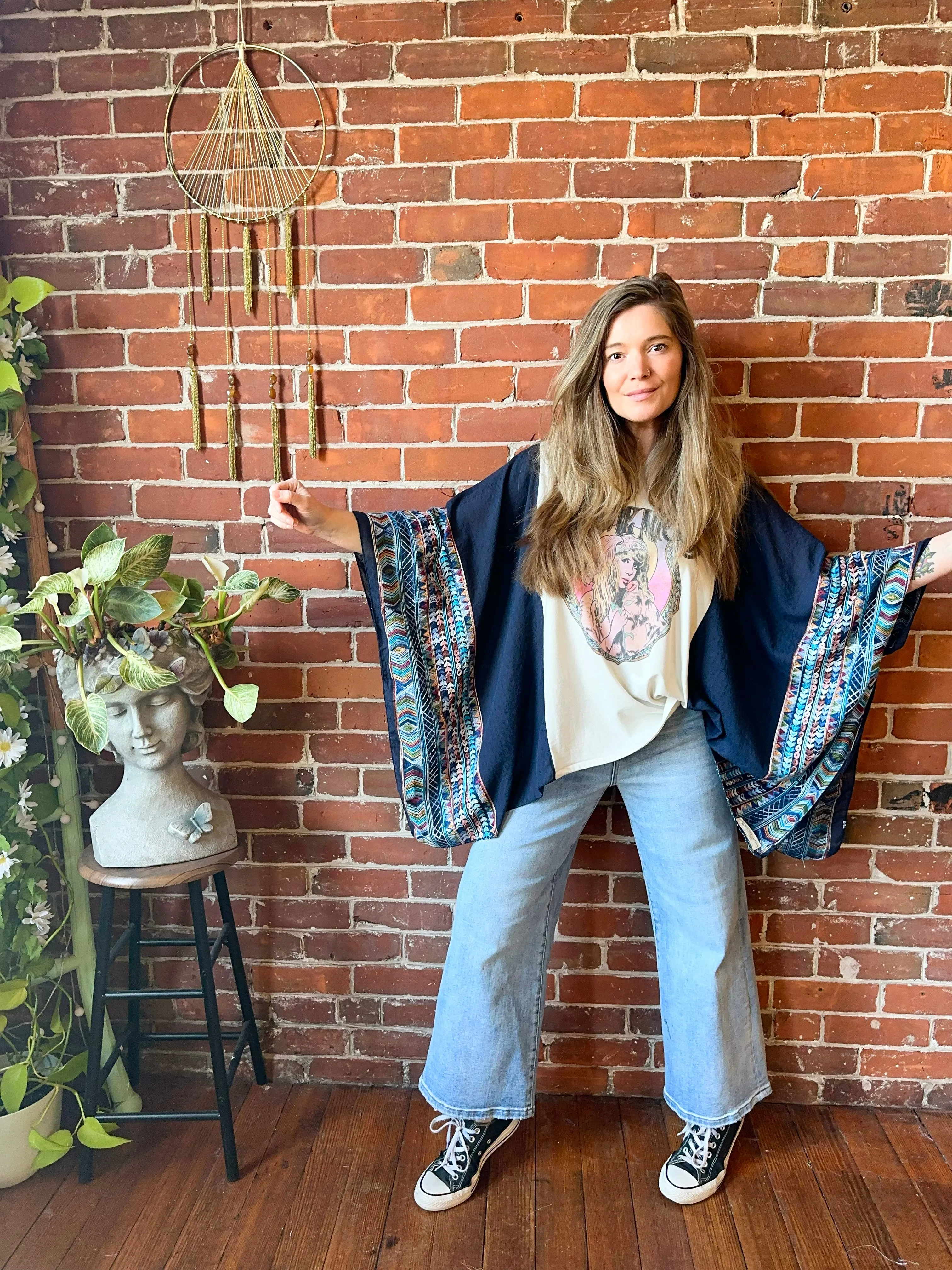 Mystical Stevie Nicks Inspired Navy Embroidered Poncho