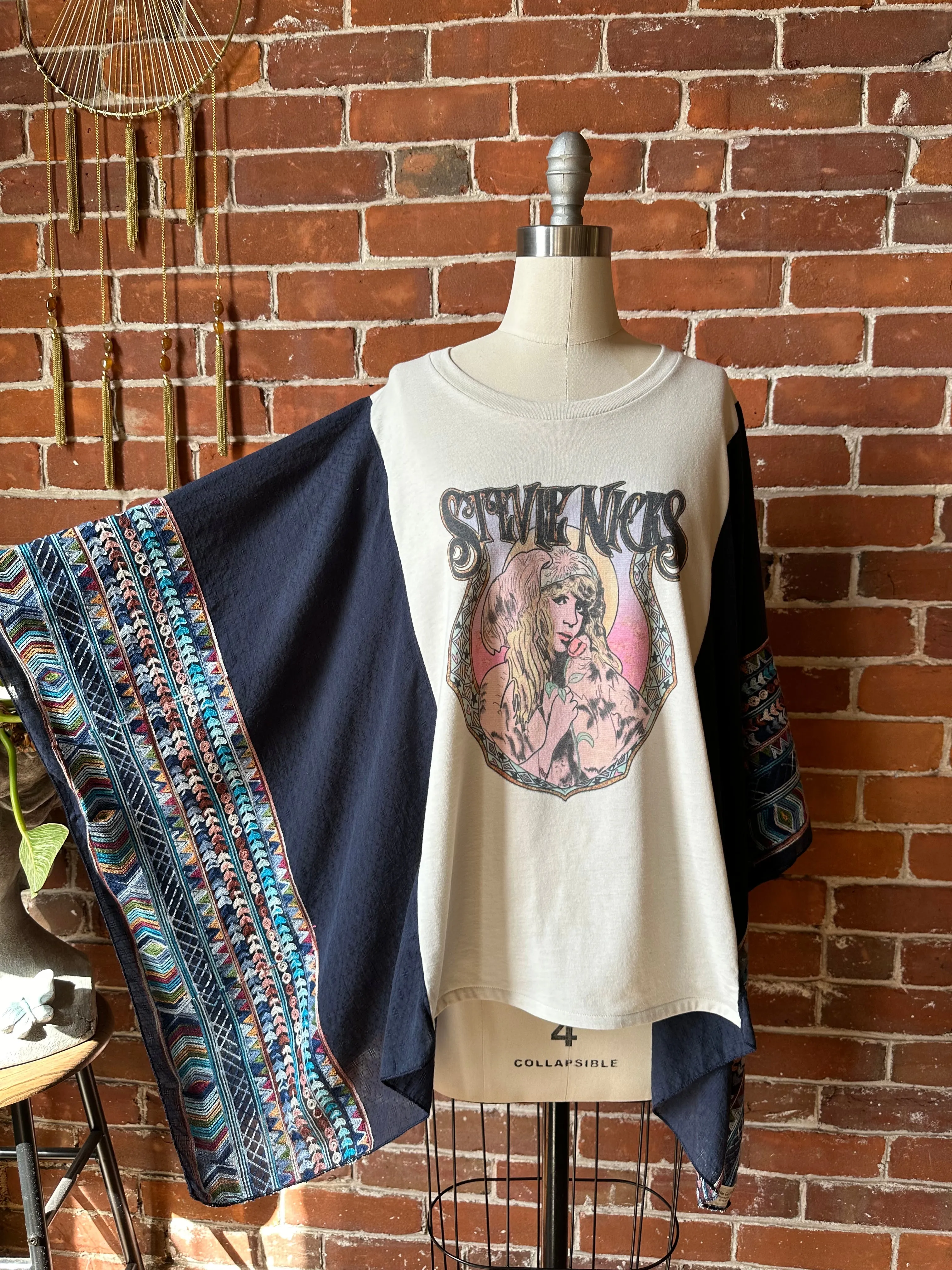 Mystical Stevie Nicks Inspired Navy Embroidered Poncho