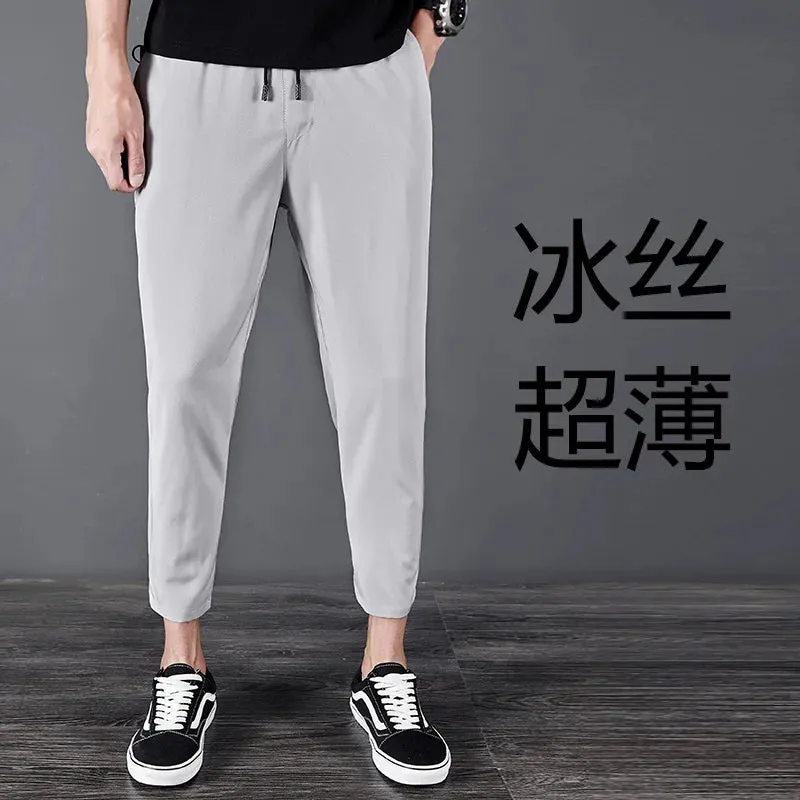 NASS GRSS Spring and Autumn Four sided Elastic Summer Breathable Ice Silk Elastic cropped pants for men with flat mouth, quick d