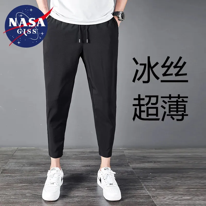 NASS GRSS Spring and Autumn Four sided Elastic Summer Breathable Ice Silk Elastic cropped pants for men with flat mouth, quick d