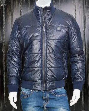 Navy Snakeskin Print Puffer Jacket