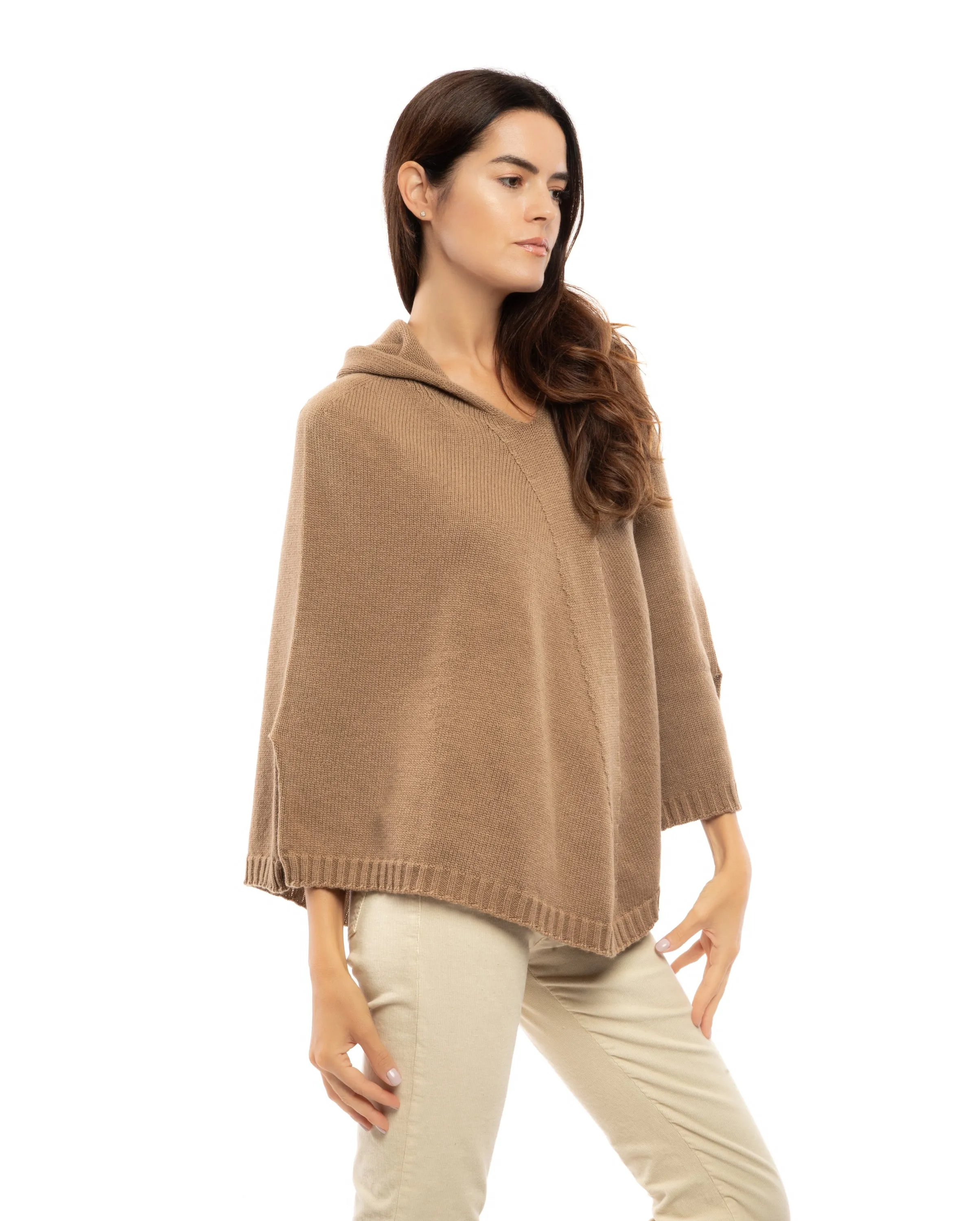 NEW FALL 24 - Pure Cashmere Hoodie Poncho Camel