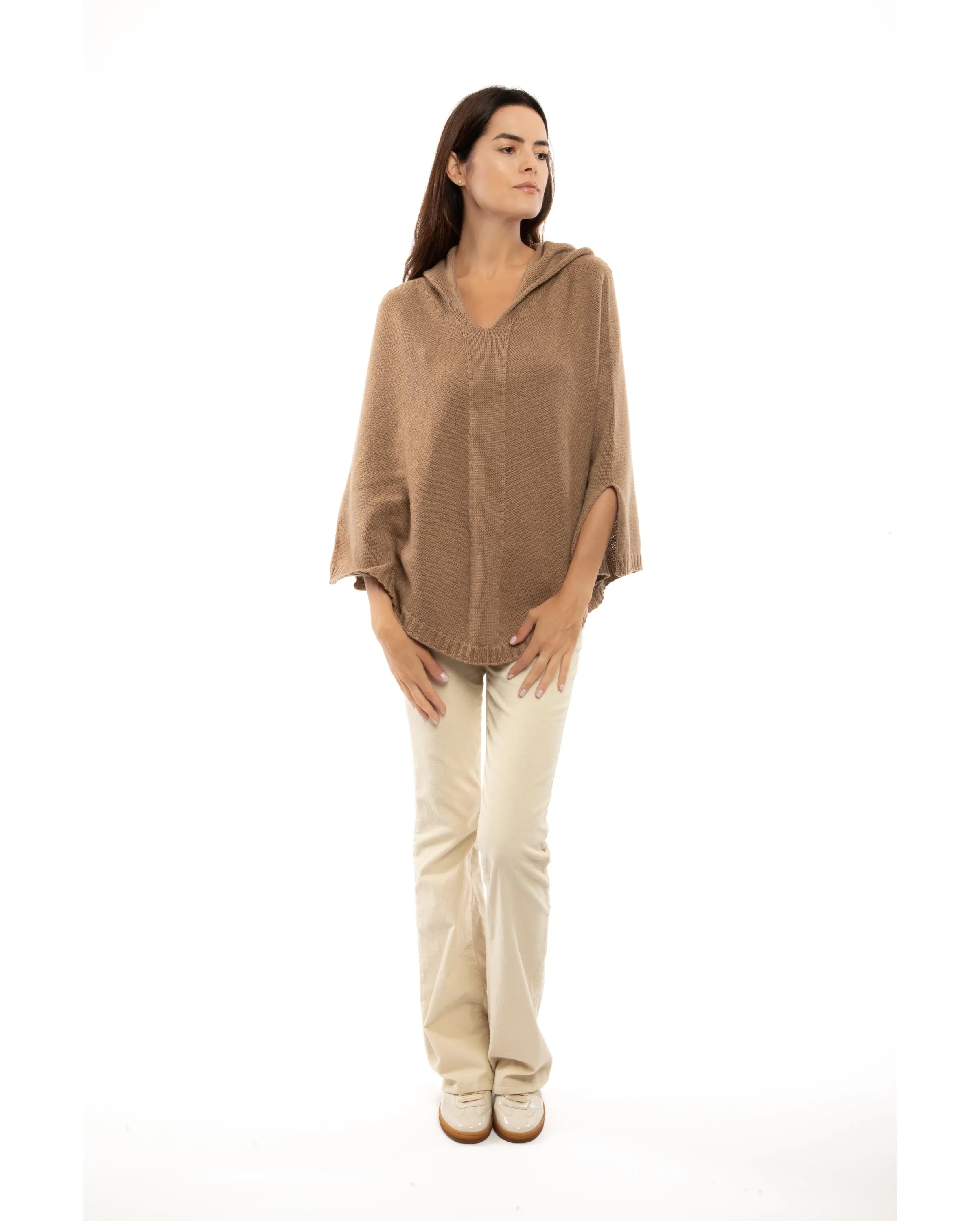 NEW FALL 24 - Pure Cashmere Hoodie Poncho Camel