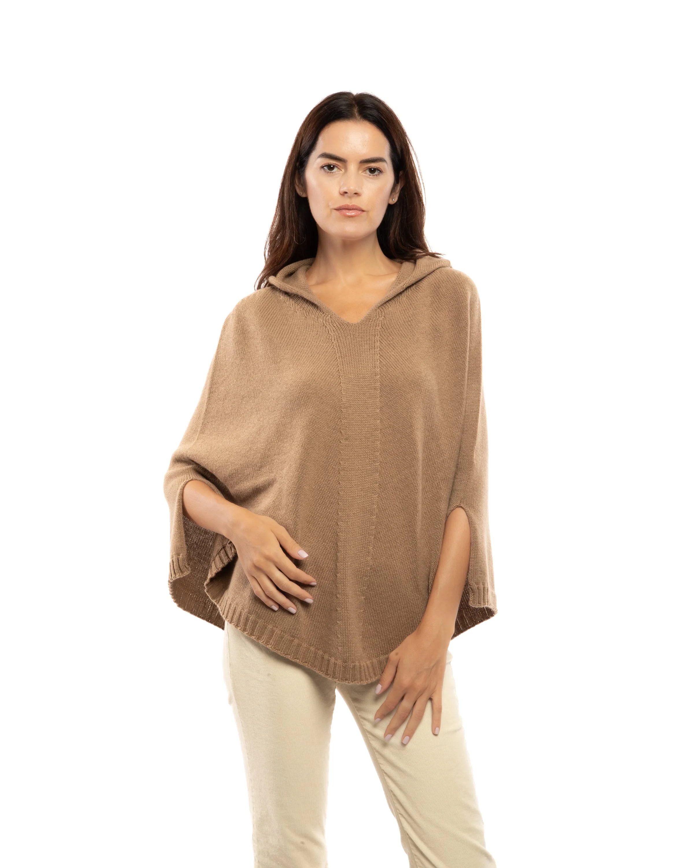 NEW FALL 24 - Pure Cashmere Hoodie Poncho Camel